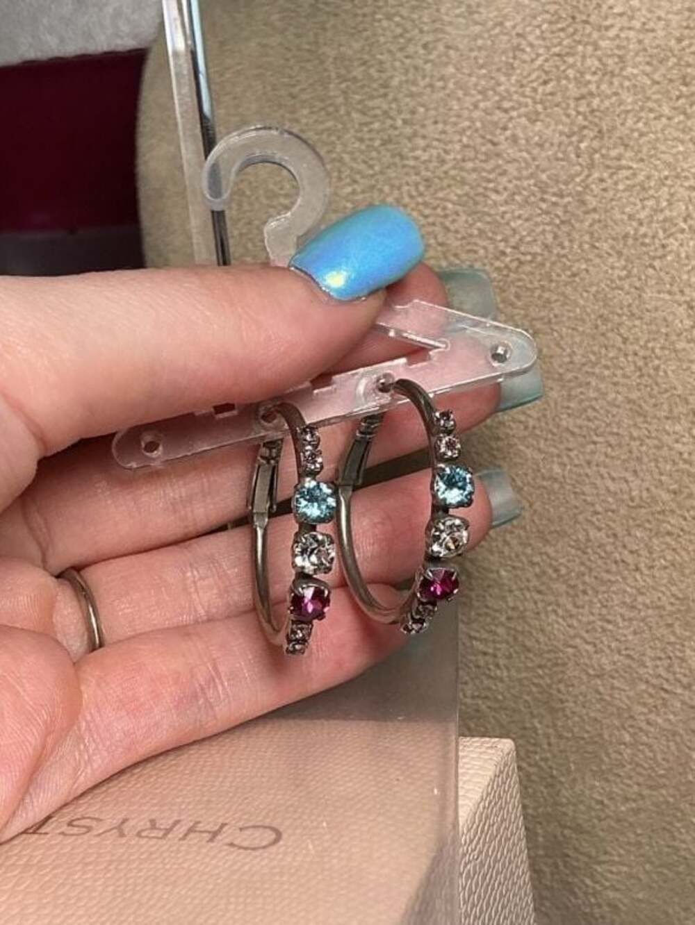 Sabika Silver Tone Multi-Color Crystal Hoop Earrings - Picture 2 of 4